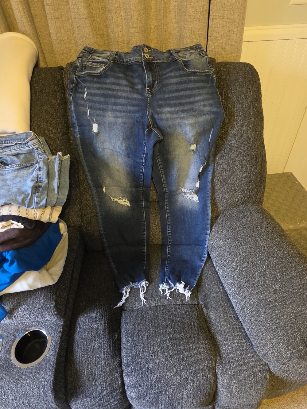 Maurices Dark Blue Distressed Ankle Jeans
